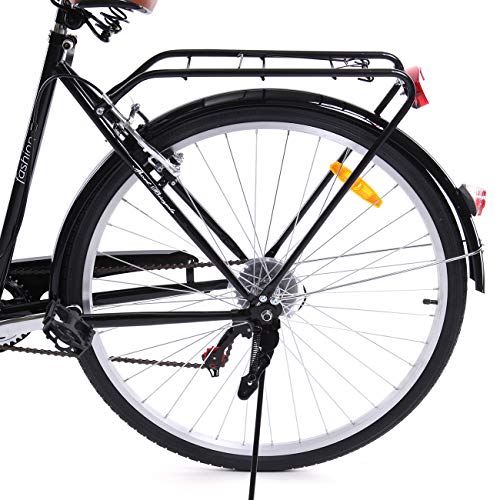 Paneltech 28 pulgadas 7 velocidad de Ciudad Bicicleta de ciudad para mujer hombre Paseo Citybike compras Commute para bicicleta con luz delantera y luz trasera y cesta (Negro)