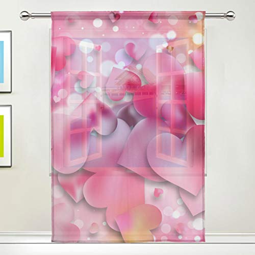 para el hogar Dormitorio Decoración de la Sala de Estar Cortina Transparente Estampado Semi Transparente Cortina de Ventana Cortinas de Tul Retro Mariquita Rosa Amor Flash Magia