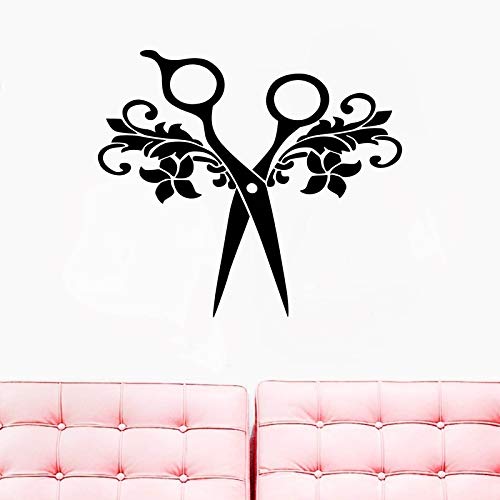 Peluquería Señal de Peluquería Tijera Peluquería Decal Barbería Vinilo Etiqueta de La Pared Pelo Belleza Salón Puerta Ventana Decoración de La Pared 64 * 56 CM