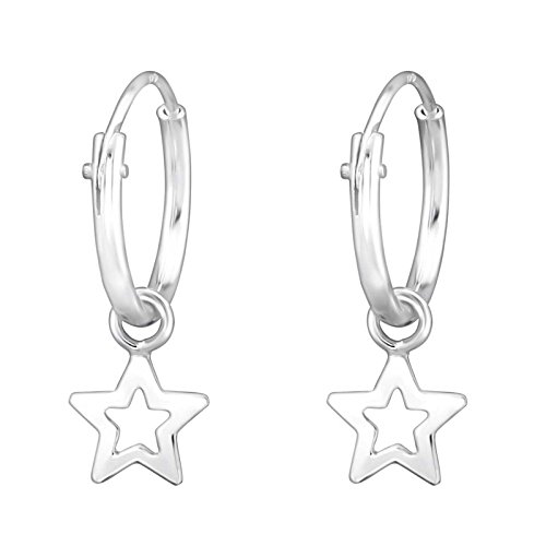 Pendientes de aro de SL-Silver de plata 925 con estrella en paquete para regalo