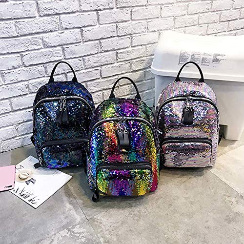 Pengyu - Mochila para mujer con múltiples bolsillos y cremallera doble y lentejuelas, color azul