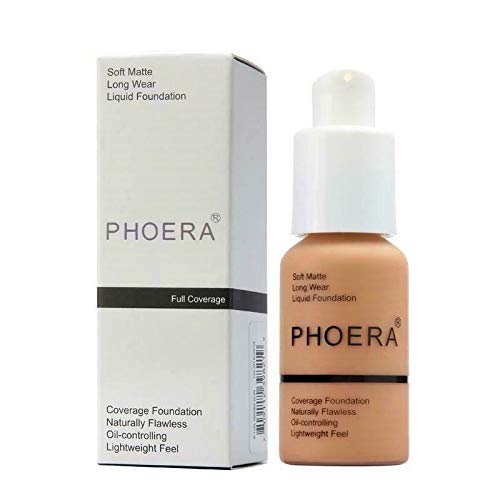 PHOERA 30ml Maquillaje Correctores Líquido para Ojeras Acnés Correctores Completo para las Imperfecciones Faciales Base de maquillaje,Fundación Cobertura completa Matte Oil (Warm Peach #103)