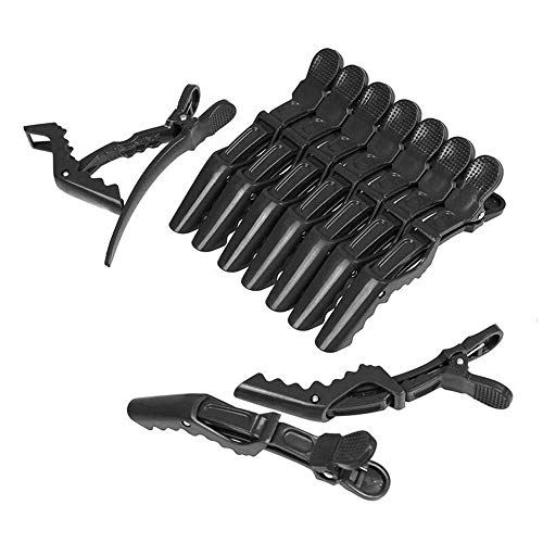 Pinzas de Pelo Peluqueria, 10 pinzas para el cabello de plástico, pinzas para el cabello de cocodrilo para estilizador y rizador de cabello, peine, plancha de pelo, negro