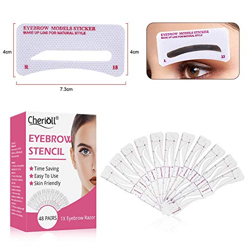 Plantillas Para Cejas, Plantilla para Depilar Cejas, Plantillas para Cejas Mujer, Plantillas de Microcuchillas para Principiantes, 48 Pares