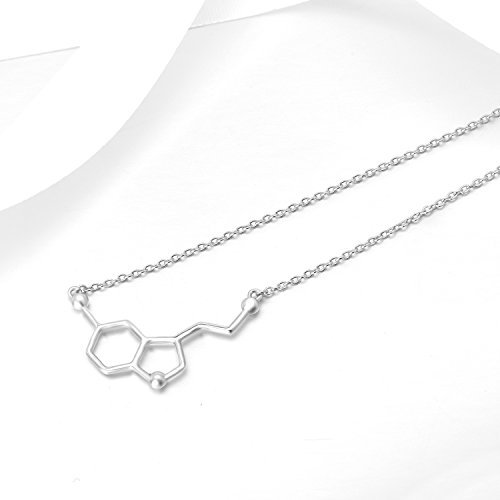 Plata de Ley Collar de Molécula de Serotonina Chapado en Oro Blanco, Felicidad Neurotransmisor Collar, Química Orgánica Joyería para los Amantes de Ciencia Regalos