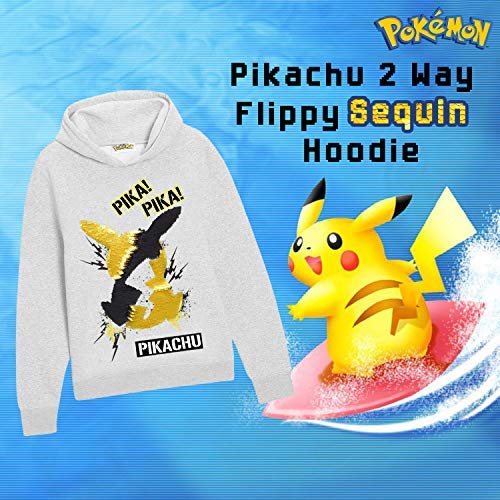 Pokèmon Sudadera Capucha para Niños, Suéter Manga Larga con Estampado De Lentejuelas Reversible, Sudadera Personaje de Pikachu, Niños y Adolescentes (5/6 años)