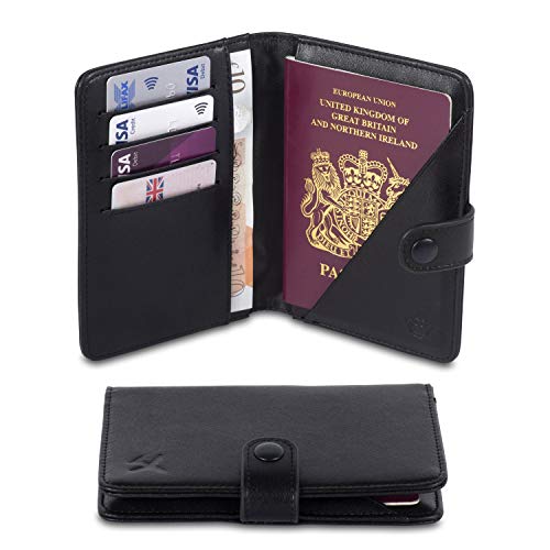 Porta pasaportes de cuero con caja de regalo | Cartera de viaje con protector RFID | Cobertor de cuero genuino para documentos y pasaporte de España mujer y hombre | de Tidy Monkey