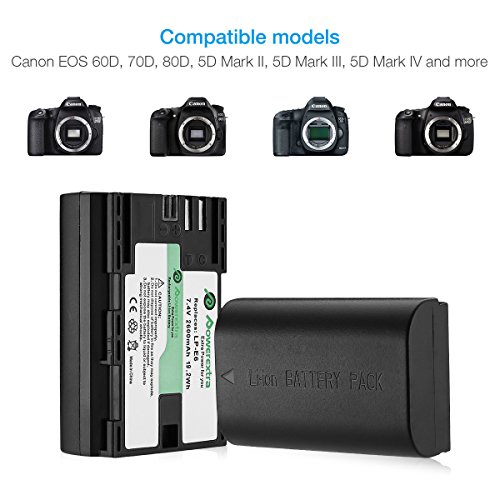 Powerextra Batería de Repuesto para Canon LP-E6 y LP-E6N con Cargador Pantalla LCD USB para Canon EOS 80D 6D 7D 70D 60D 5D Mark III 5D Mark II BG-E14 BG-E11 BG-E9 BG-E7 LC-E6 BG-E6