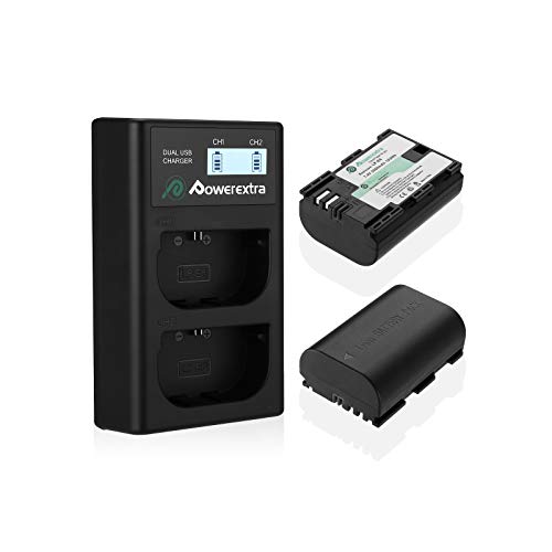 Powerextra Batería de Repuesto para Canon LP-E6 y LP-E6N con Cargador Pantalla LCD USB para Canon EOS 80D 6D 7D 70D 60D 5D Mark III 5D Mark II BG-E14 BG-E11 BG-E9 BG-E7 LC-E6 BG-E6