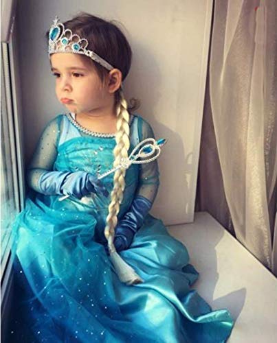 Princesa Disfraces con accesorios, URAQT Accesorios de Princesa disfraces, Princesa Vestir Accesorios include trenza / Tiara con Diamante / Magic Wand / Gloves /Necklace para Niña，Azul, 6PCS