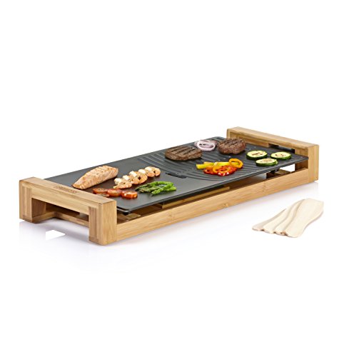 Princess 103025 Table Chef Pure Duo – Plancha y parrilla, 25 x 50 cm, 1800 W, estructura de bambú