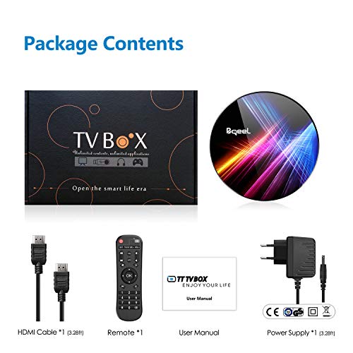 【Promoción】 Android 10.0 TV Box 【4GB RAM+32GB ROM】 Bqeel Android TV Box RK3318 Quad-Core 64bit Cortex-A53 Soporte 2k*4K, WiFi 2.4G/5G,BT 4.0 , USB 3.0 Smart TV Box