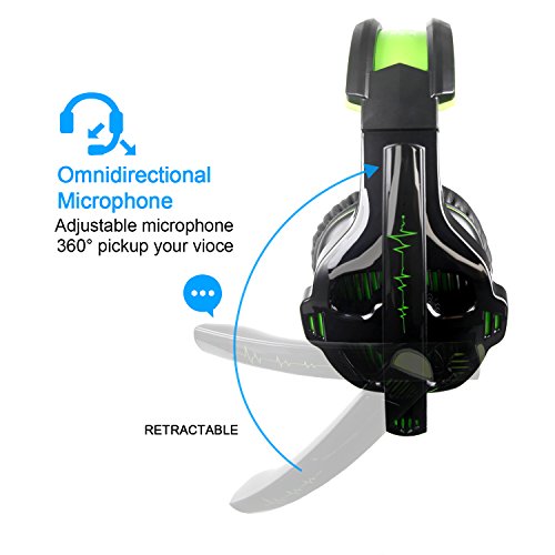 PS4 auriculares, SADES 810 PC Gaming auriculares over-EAR Gaming audífonos con cancelación de ruido de micrófono y control de volumen para Laptop Mac Nintendo switch nuevo Xbox uno PS4 (negro y verde)