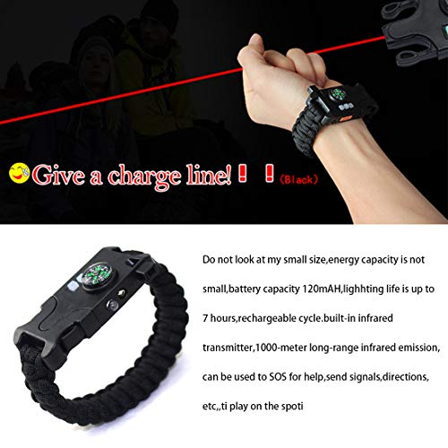 Pulsera Supervivencia De Emergencia Al Aire Libre Láser Infrarrojo SOS Recargable Trenzada LED Linterna Silbido Brújula Pulsera De Rescate