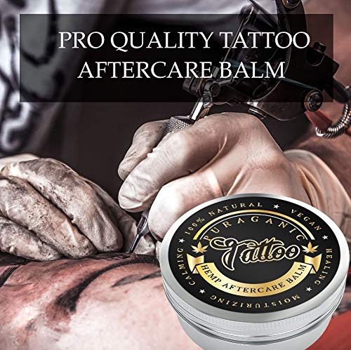 Puraganic Hemp Tattoo Aftercare Balm Crema Calmante Post Tatuaje de Cáñamo | 100% Natural sin Parabenos, ni Petrolatos - Antibacterial, Anti Cracking, Antiinflamatorio, Revitalizante. LATA GRANDE 60ml