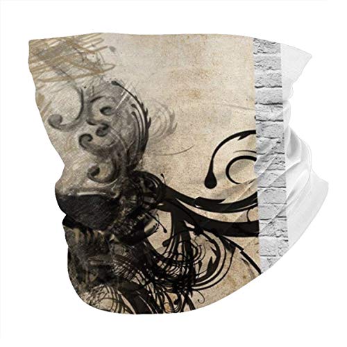 Q&SZ Sweatshirt Outdoor Headband Tattoo Decor Revenge Fierce Faced Skull Triplets with Romantic Detail of Rose Image Black and White Scarf Neck Gaiter Face Bandana Scarf Head Scarf