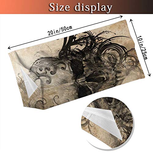 Q&SZ Sweatshirt Outdoor Headband Tattoo Decor Revenge Fierce Faced Skull Triplets with Romantic Detail of Rose Image Black and White Scarf Neck Gaiter Face Bandana Scarf Head Scarf