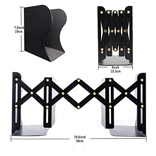 Qualsen Sujetalibros, Sujetalibros telescópicos de metal, soporte de libro para biblioteca escuela oficina en el hogar Oficina de trabajo Negro