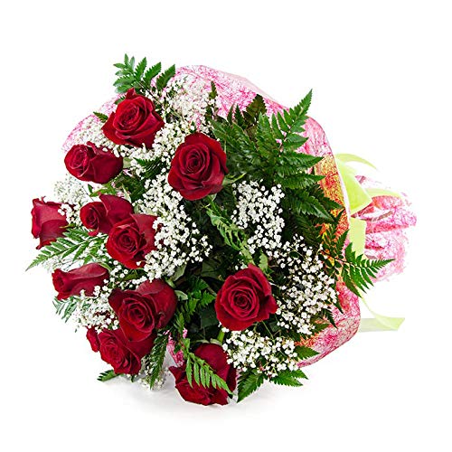 Ramo de 12 rosas rojas naturales (Freedom - calidad premium)