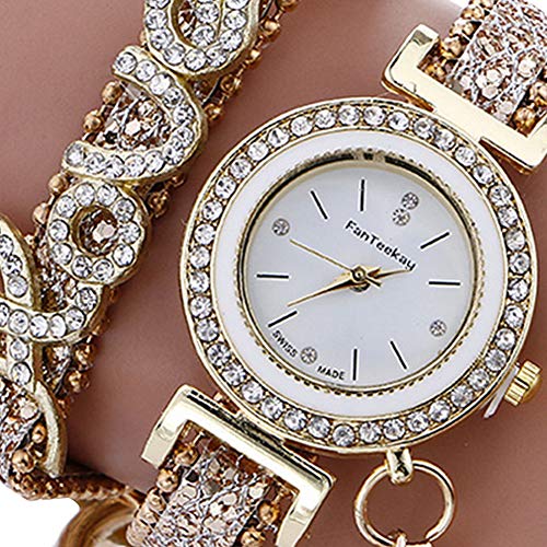 Reloj Pulsera,Hemore oda Mujer Rhinestone Amor Reloj Pulsera Piel de Serpiente Correa de Textura Reloj de Pulsera de Cuarzo con batería incorporada Oro