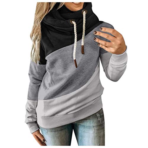 ReooLy - Sudadera con Capucha de Manga Larga con Contraste sólido Informal para Mujer(XXXL,Negro)