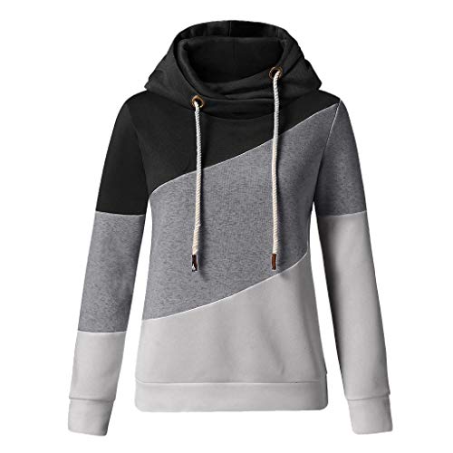 ReooLy - Sudadera con Capucha de Manga Larga con Contraste sólido Informal para Mujer(XXXL,Negro)