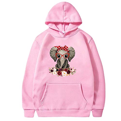 ReooLy Suéter, Sudadera con Capucha Holgada para Mujer, Cuello Redondo, Estampado de Girasol, Manga Larga(D-Rosado，L)