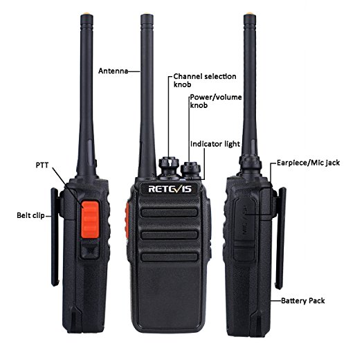 Retevis RT24 Walkie Talkie Recargable, Walkies Profesionales, PMR446 sin Licencia 16 Canales CTCSS/DCS VOX, Walkie Talkie con Cargador USB y Pinganillo, Apto para Adultos y Niños (Negro,1 Par)