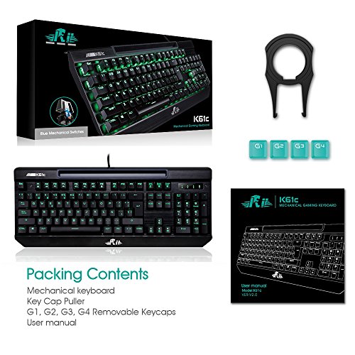 Rii K61C Teclado Gaming Mecánico 104 Teclas Anti-Ghosting Teclado de Ordenador retroiluminado con 3 Teclas de Macros (Layout Español)