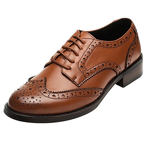 Rismart Mujer Brogue Dedo del Pie Puntiagudo Puntas De ala Oxfords Zapatos De Cordones SN02372(Marrón,EU38)