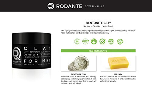 Rodante Beverly Hills Cabello Mate arcilla, cera, Pomada para los hombres, textura y acabado mate Pega 2 oz