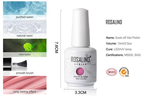 ROSALIND 15ml Esmaltes Semipermanentes de Uñas en Gel UV LED, Kit de Esmalte de Uñas 2PCS Platino brillante+4PCS Color desnudo