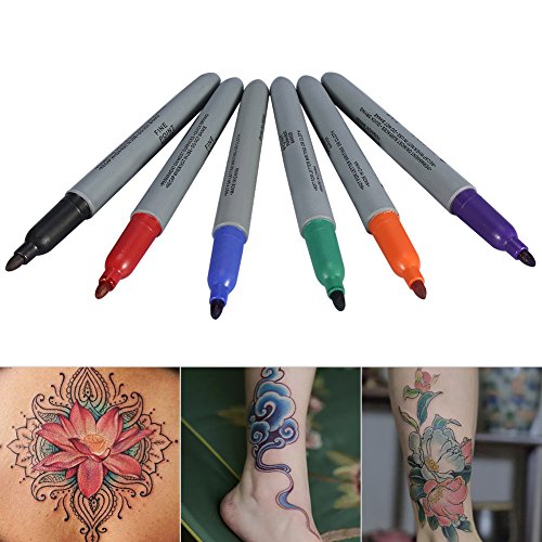 Rotuladores para tatuajes piercing marcador de piel posicionador pluma maquillaje permanente body art beauty tool 6 unids/set