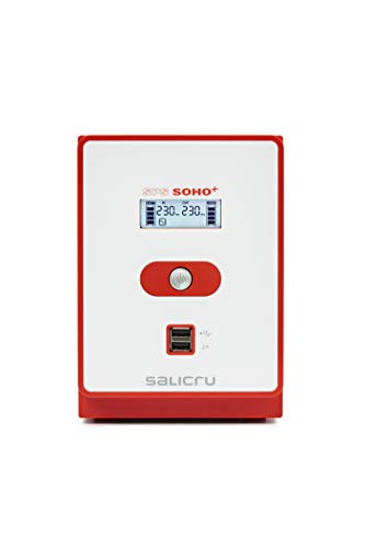 Salicru SPS 1200 Soho+ – Sistema de Alimentación Ininterrumpida (SAI/UPS) de 1200 VA Line-Interactive y con Doble Cargador USB, Rojo