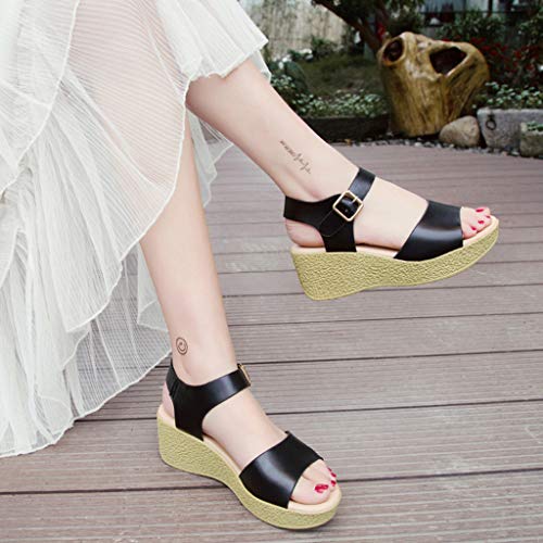 Sandalias Mujer Verano 2019 Sandalias Romanas Cuñas de Punta Abierta acón Alto Bohemia Zapatos Talla Grande Casuales de Playa Chanclas de Playa Moda Sandalias de Vestir 34-42