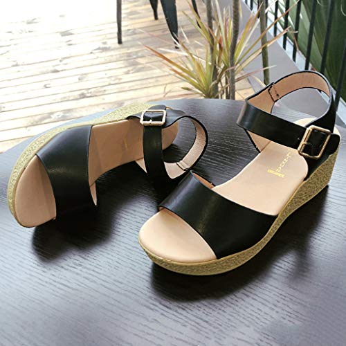 Sandalias Mujer Verano 2019 Sandalias Romanas Cuñas de Punta Abierta acón Alto Bohemia Zapatos Talla Grande Casuales de Playa Chanclas de Playa Moda Sandalias de Vestir 34-42