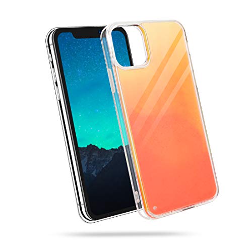 SanLead Funda Luminosa para iPhone 11 Pro MAX Carcasa de Teléfono Protectora Neón Líquido Arenas Movedizas Protección Engrosada a Prueba de Golpes y Arañazos Apoyar Carga Inalámbrica (Naranja y Rojo)