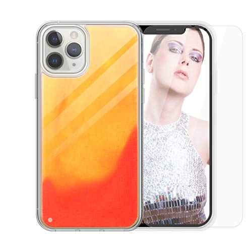 SanLead Funda Luminosa para iPhone 11 Pro MAX Carcasa de Teléfono Protectora Neón Líquido Arenas Movedizas Protección Engrosada a Prueba de Golpes y Arañazos Apoyar Carga Inalámbrica (Naranja y Rojo)