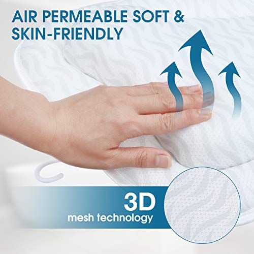 SAWAKE Almohada de Baño Con 7 Ventosas Antideslizantes, Almohada Bañera ergonómica, soporta la Espalda del Cuello, Hombro y Cabeza,Secado Rápido con Malla de Aire 3D,Lavable a Máquina para Spa en Casa