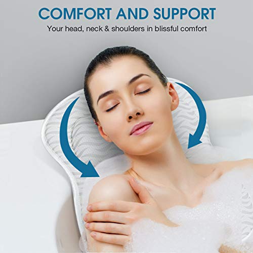 SAWAKE Almohada de Baño Con 7 Ventosas Antideslizantes, Almohada Bañera ergonómica, soporta la Espalda del Cuello, Hombro y Cabeza,Secado Rápido con Malla de Aire 3D,Lavable a Máquina para Spa en Casa