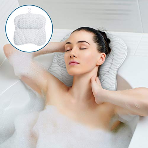 SAWAKE Almohada de Baño Con 7 Ventosas Antideslizantes, Almohada Bañera ergonómica, soporta la Espalda del Cuello, Hombro y Cabeza,Secado Rápido con Malla de Aire 3D,Lavable a Máquina para Spa en Casa