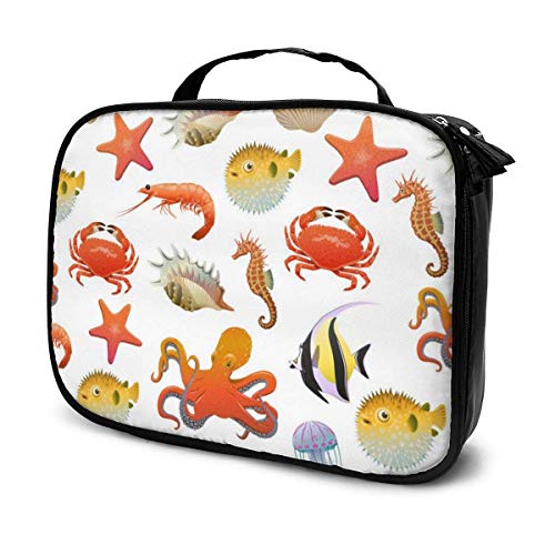 Sea and Ocean Life - Estuche organizador de maquillaje para viaje o tren de maquillaje, portátil, para artistas, bolsa de almacenamiento para cosméticos, brochas de maquillaje, accesorios digitales