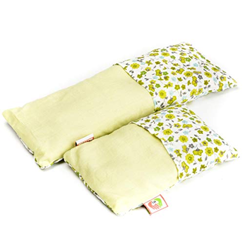 Set Bebé: Cojín Anticólicos (15x10cm) + Saco Térmico Semillas Calienta Cunas (25x10cm) - Almohada Microondas para Cólicos del Lactante, Funda Lavable, Tela de Algodón 100% y Olor a Lavanda (Flores)