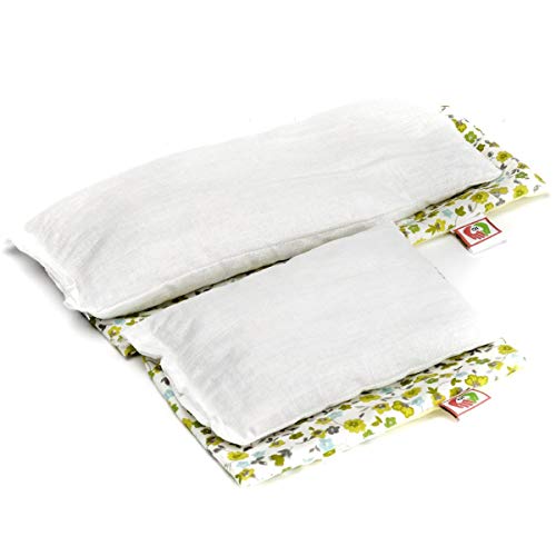 Set Bebé: Cojín Anticólicos (15x10cm) + Saco Térmico Semillas Calienta Cunas (25x10cm) - Almohada Microondas para Cólicos del Lactante, Funda Lavable, Tela de Algodón 100% y Olor a Lavanda (Flores)