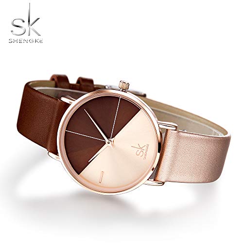 SHENGKE shengke señoras Reloj de Pulsera Creativas Mujeres Relojes Marca Reloj Mujeres Malla Vestido Reloj (K0095-Rosegold&Brown)