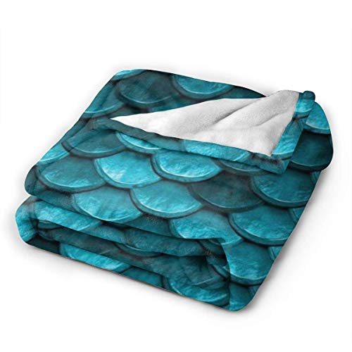 shenguang Hermosa Manta de Forro Polar con Escamas de Pescado, Color Azul Marino, Verde Azulado, tamaño de Tiro, Ligera, Suave, acogedora,, Manta de Cama, Microfibra, 40 'x 50', mant