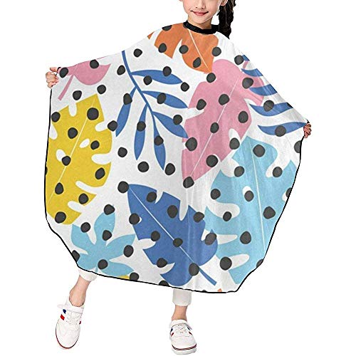 Sherly Yard Capa de peluquería para niños, Coloridas Hojas de Palma para niños Salón de peluquería para niños Corte de Cabello Impermeable Vestido de peluquería Capa de Peinado para niños/niños/niñas