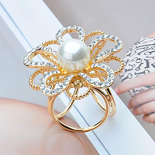 shlutesoy Black Friday 50% off Mujeres Faux Pearl Rhinestone Flor Bufanda Chal Hebilla Clip Broche Decoración Regalo Dorado