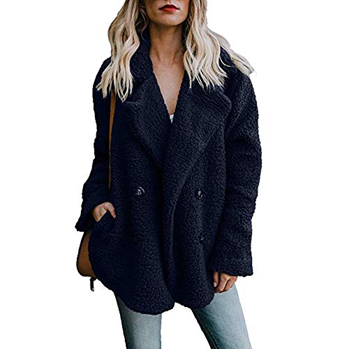 SHOBDW Mujer Chaqueta para Mujer de Moda Sólida Chaqueta Casual Otoño Invierno Tops de Manga Larga Parka cálida Outwear Abrigo para Mujer Turn Down Collar Overcoat Ladies Outercoat (Small, Armada)