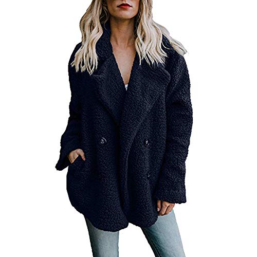 SHOBDW Mujer Chaqueta para Mujer de Moda Sólida Chaqueta Casual Otoño Invierno Tops de Manga Larga Parka cálida Outwear Abrigo para Mujer Turn Down Collar Overcoat Ladies Outercoat (Small, Armada)